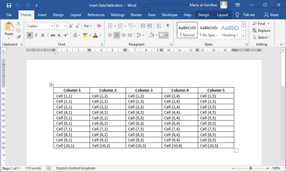 Insert DataTable To Word From C VB NET Applications