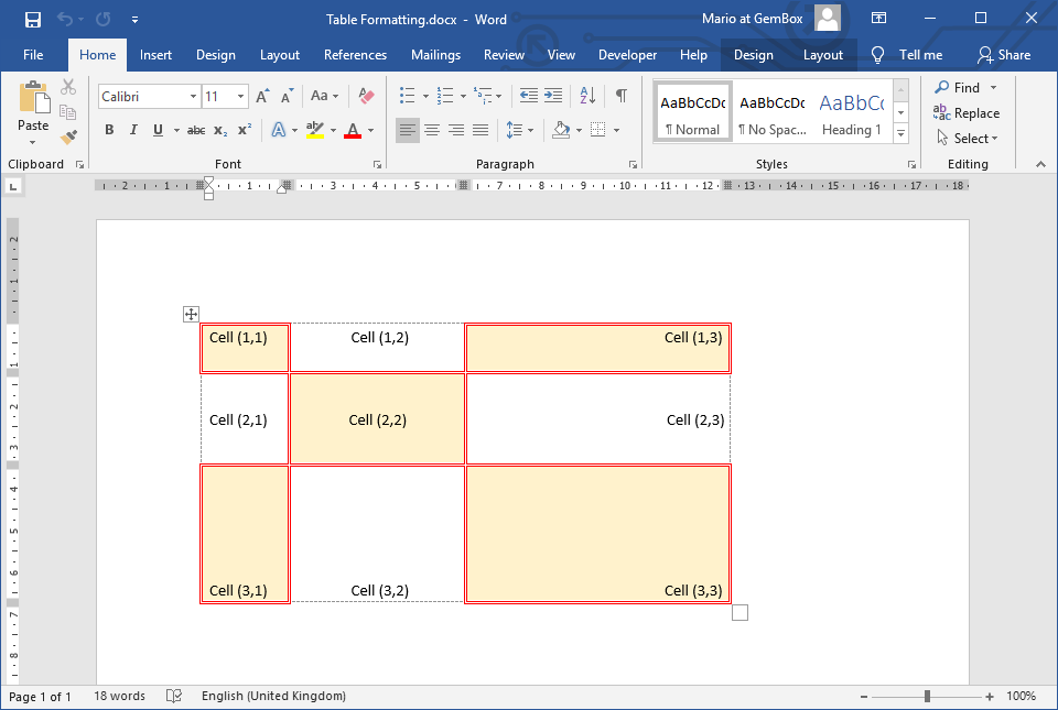 same table format throughout document word