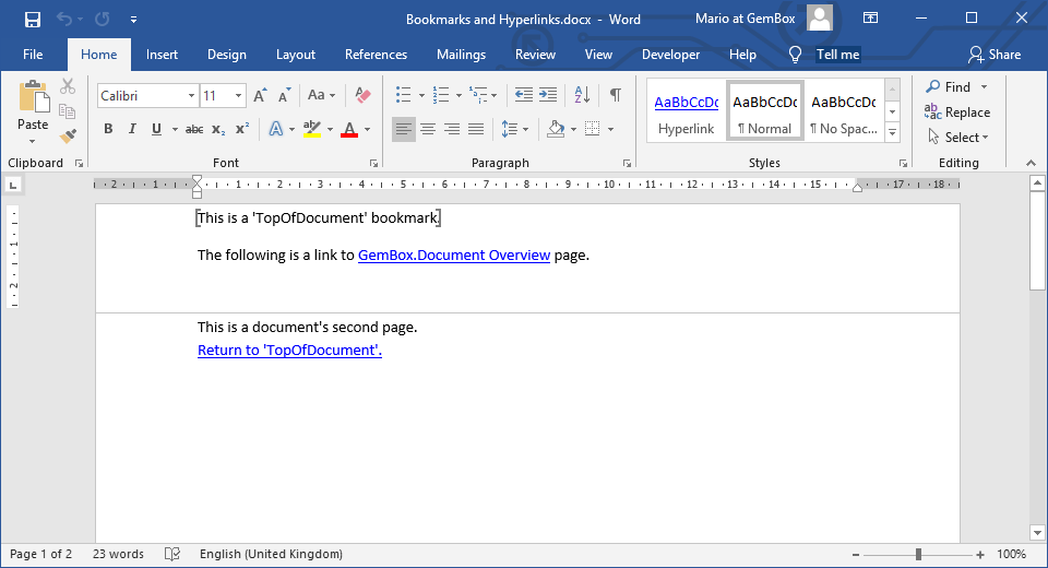 ms word create table of contents vs bookmark vs hyperlink