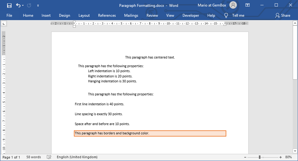 Set Paragraph Formatting in Word using C# and VB.NET