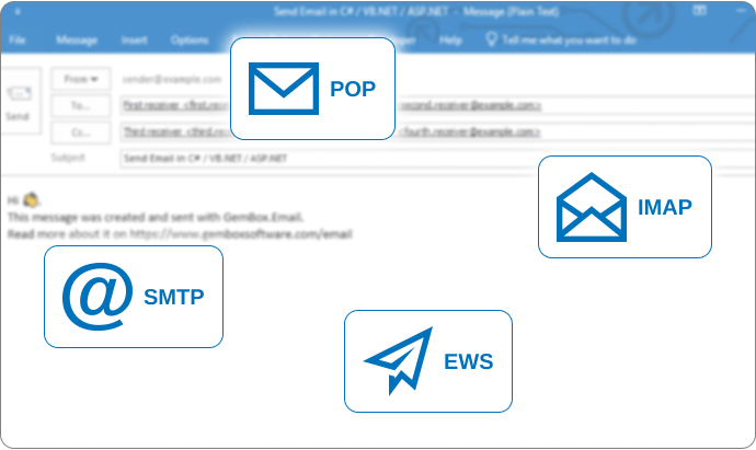 SMTP, IMAP and POP email protocols the GemBox.Email .NET library works with.