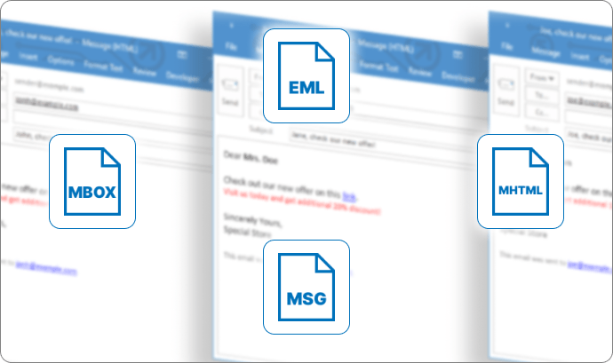 GemBox.Email works with email formats like EML, MSG and MHT.