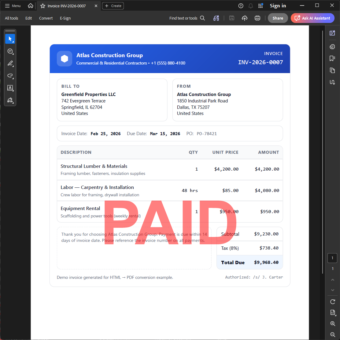 A watermarked PDF generated from HTML A watermarked PDF generated from HTML