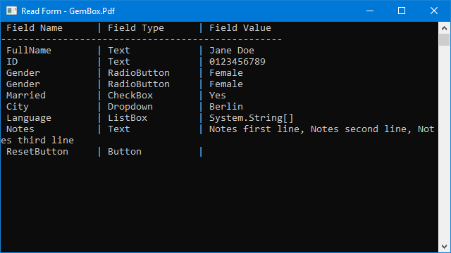 Read PDF interactive form fields in C# and VB.NET