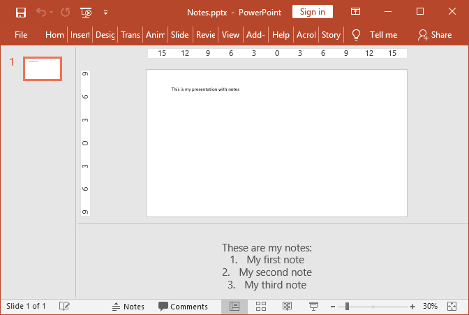 presentation on powerpoint with notes