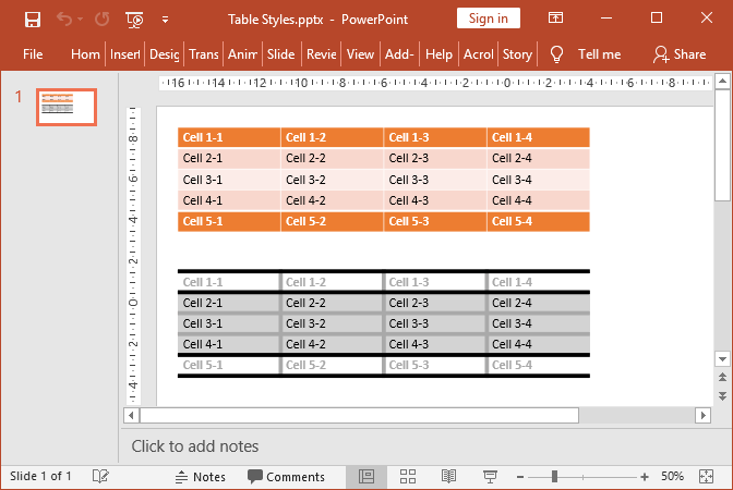 Create PowerPoint tables in C# and VB.NET