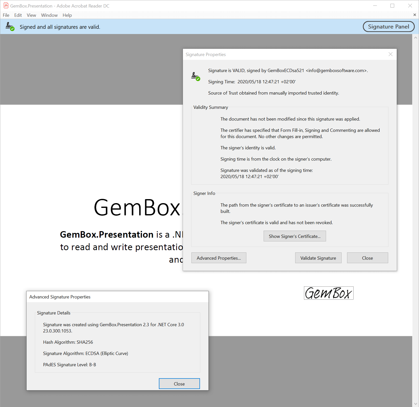 PDF Digital Signature  GemBox.Presentation Example