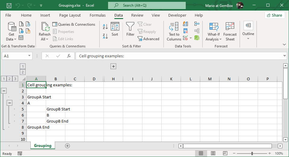 Group Rows and Columns in Excel in C and VB.NET