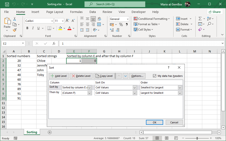 Excel Sorting In C And Vbnet 4687