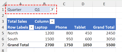 Example of a pivot table with a report (page) filter Pivot table with a report (page) filter created with GemBox.Spreadsheet