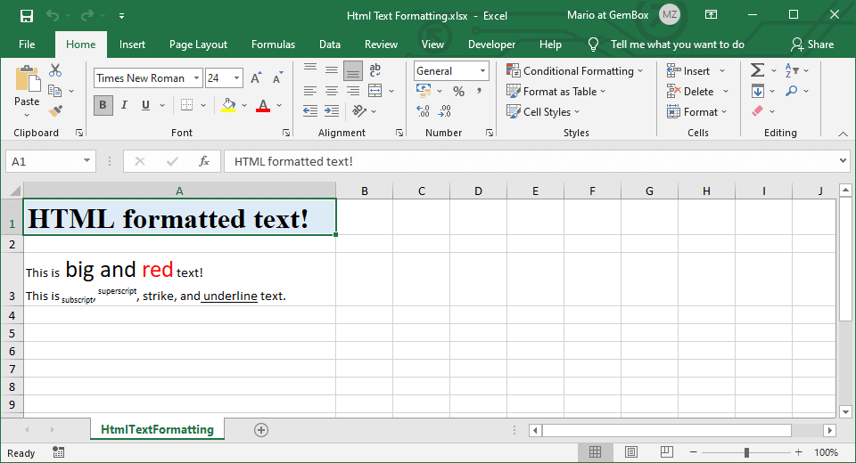 Excel Cell Inline Text Formatting In C And VB NET