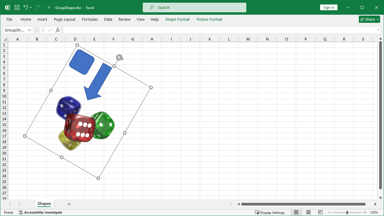 Excel file with Group elements