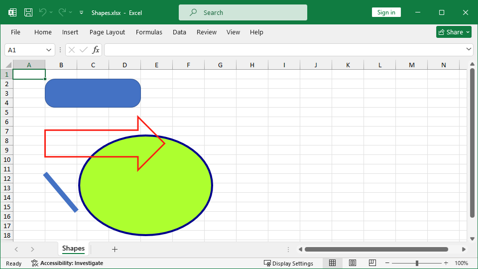 Excel workbook with Shape elements