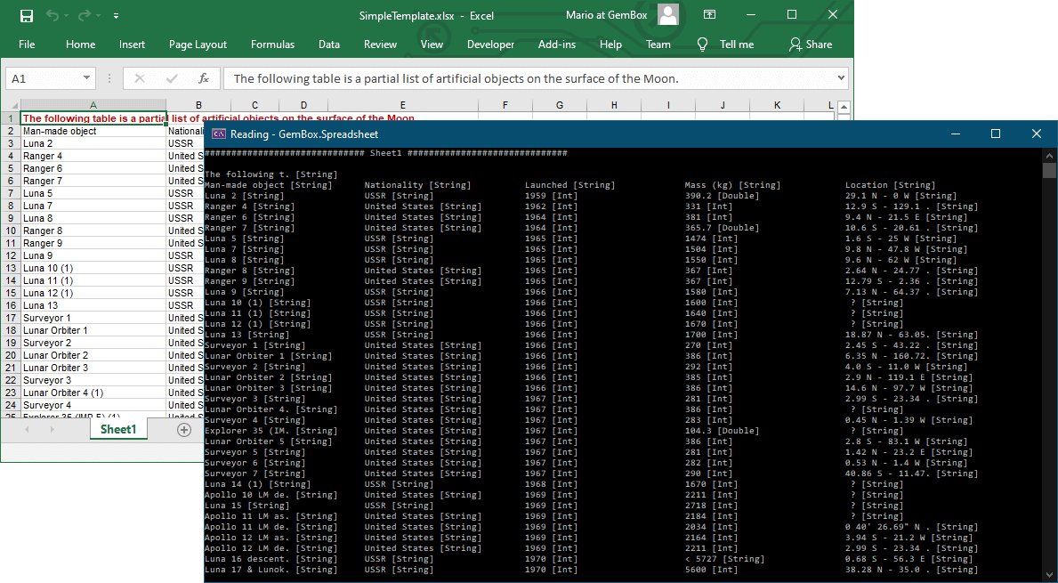 Open and read Excel files from C# /  applications