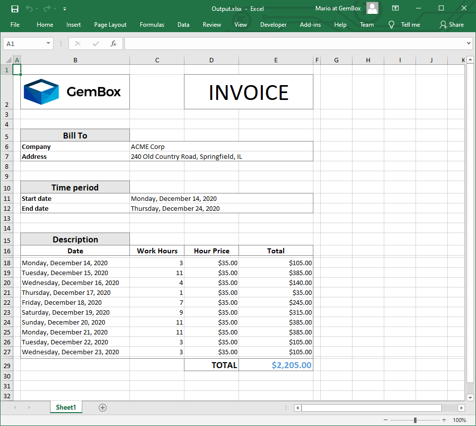 save excel template
