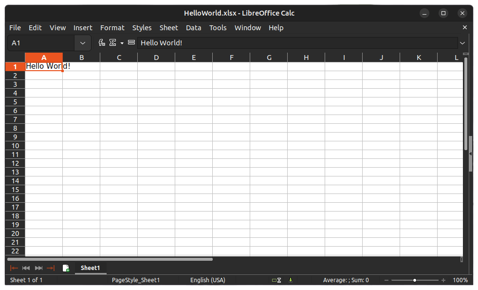 Generated Excel workbook from .NET Core application running on Linux (Ubuntu)