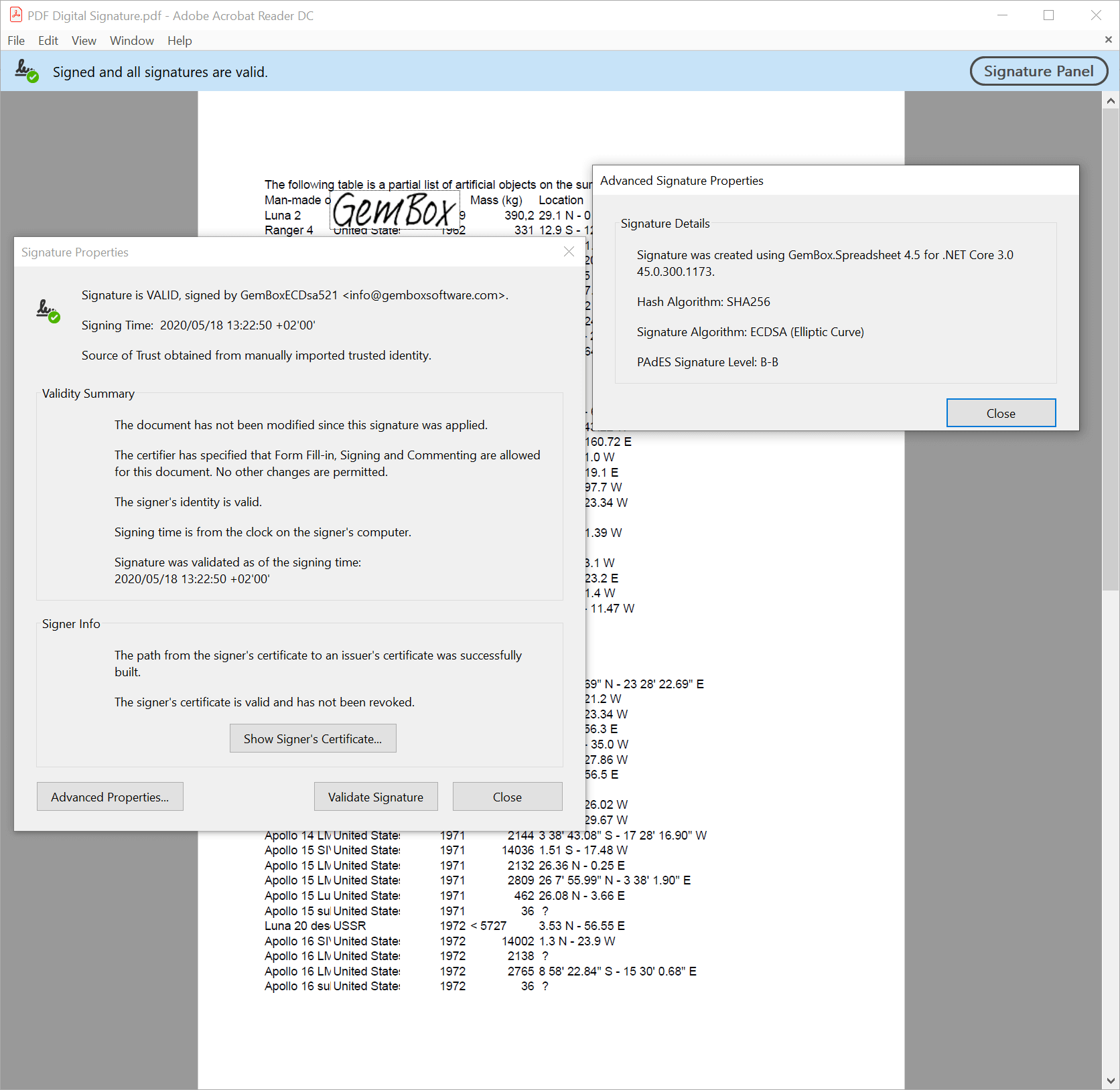 PDF Digital Signature in Excel files in C# and VB.NET