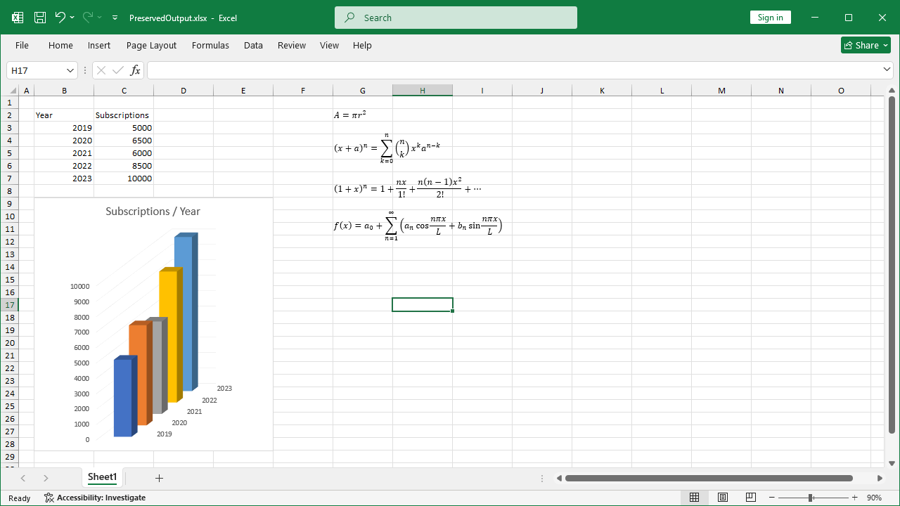 Screenshot of an Excel file with a preserved SmartArt and 3D chart.